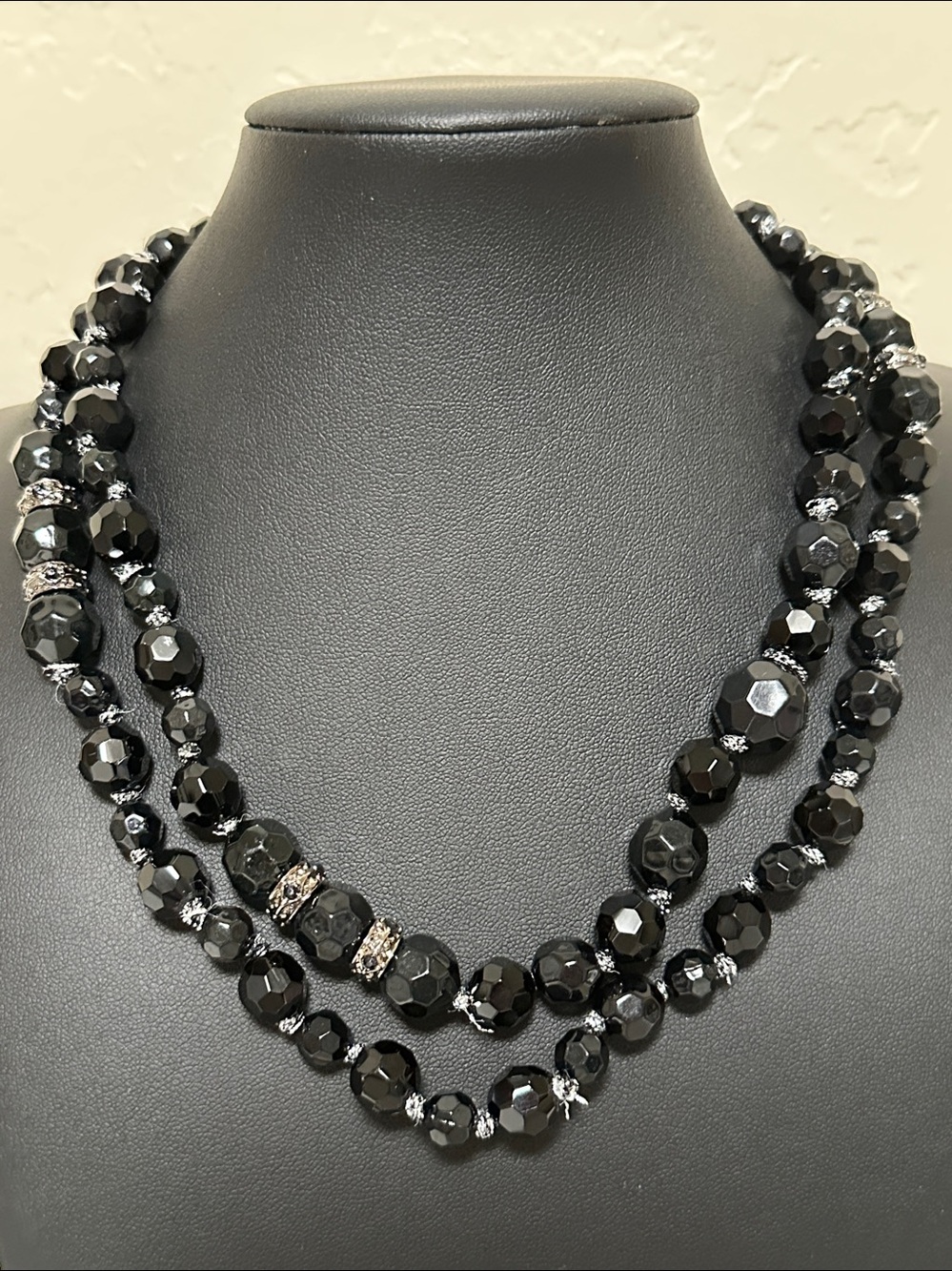 Monet Double Strand Black Faceted Bead Necklace